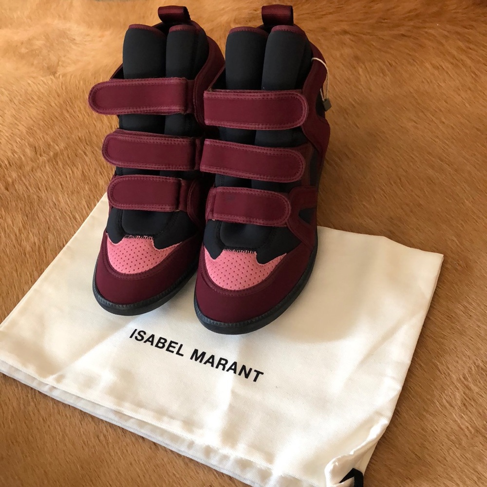 Isabel marant wedge sneakers. Burgundy dark blue pink calf leather and neoprene